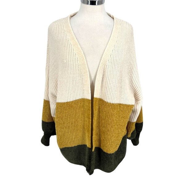 Angie Chenille Colorblock Puff Sleeve Open Front Cardigan Multicolor Size Small - Picture 1 of 12